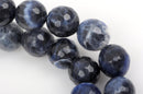 10mm SODALITE Round Faceted Genuine Gemstone Beads, denim blue, white, grey, full strand, gsd0005