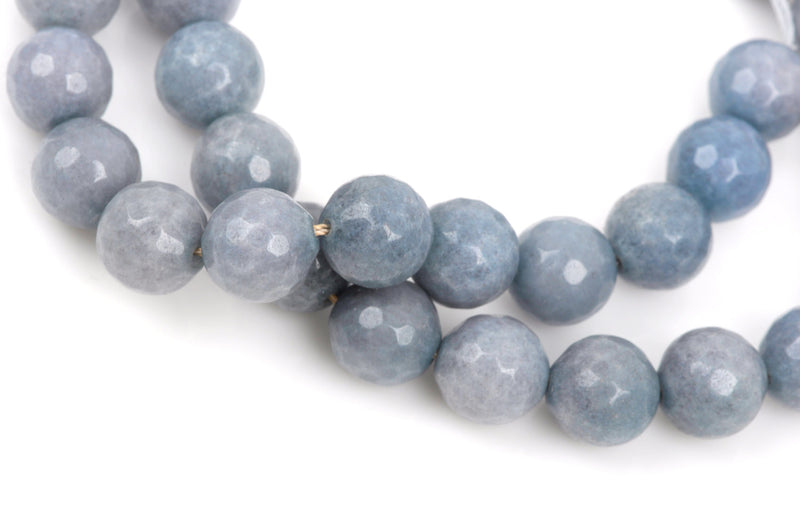 10mm Round Faceted Slate BLUE GREY JADE Gemstone Beads, full strand gjd0123