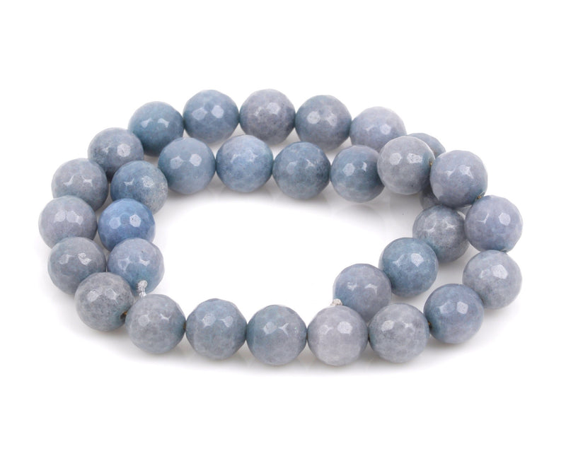 12mm Round Faceted Slate BLUE GREY JADE Gemstone Beads, full strand gjd0122