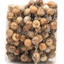 13 feet PICTURE JASPER GEMSTONE Rosary Chain, antique gold, 8mm round gemstone beads, fch0316b