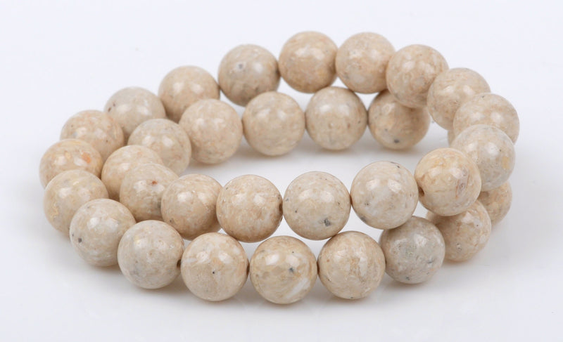 12mm Round WHITE FOSSIL STONE Beads, non-faceted, full strand, Natural Gemstones Gaf0003