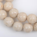 8mm Round WHITE FOSSIL STONE Beads Smooth full strand, Natural Gemstones Gaf0005