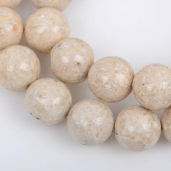 6mm Round WHITE FOSSIL STONE Beads, non-faceted, full strand, Natural Gemstones Gaf0006
