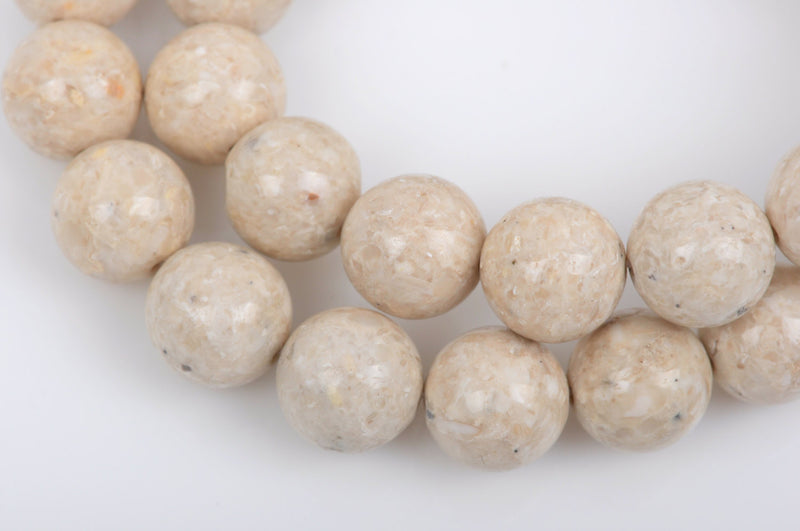 12mm Round WHITE FOSSIL STONE Beads, non-faceted, full strand, Natural Gemstones Gaf0003