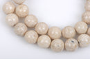 6mm Round WHITE FOSSIL STONE Beads, non-faceted, full strand, Natural Gemstones Gaf0006