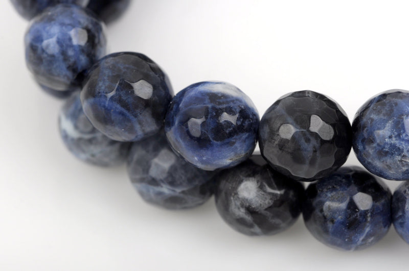 10mm SODALITE Round Faceted Genuine Gemstone Beads, denim blue, white, grey, full strand, gsd0005