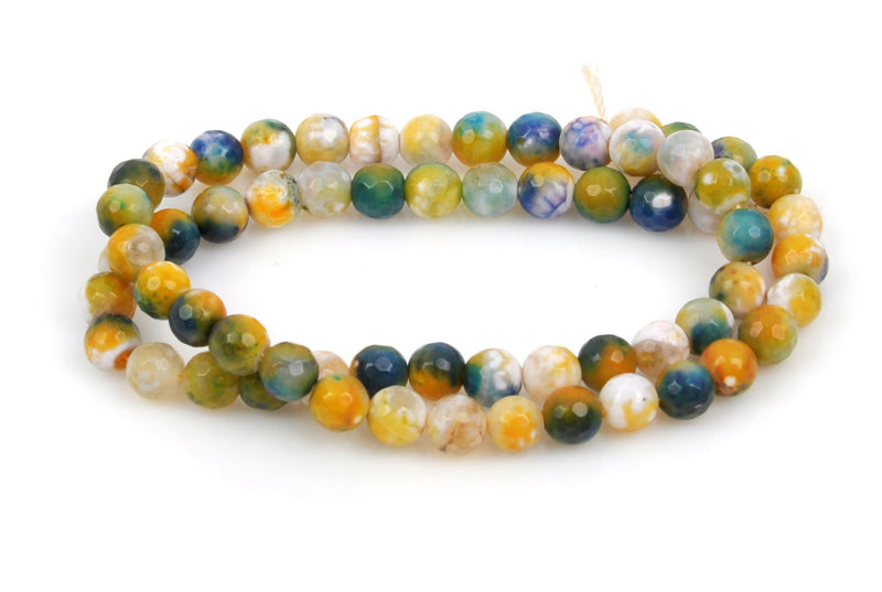 6mm Round Agate Gemstone Beads, CITRUS yellow, green, blue, white, faceted, full strand, Natural Gemstones gag0202