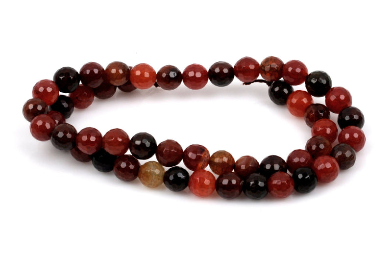 8mm Round Faceted PUMPKIN SPICE Agate Beads, Natural Gemstones, full strand, gag0203