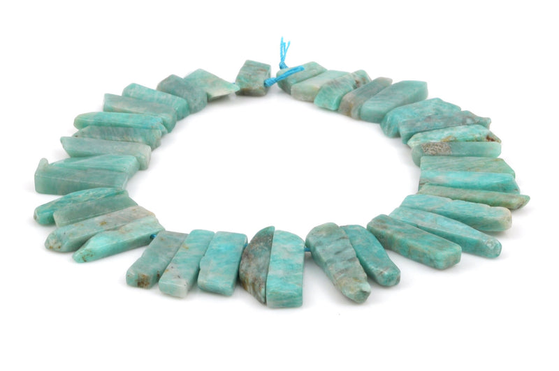 Blue Green AMAZONITE Gemstone Stick Beads, 3/4" to 1-3/4" polished natural gemstone, full strand, about 35-36 beads,  gaz0009