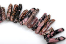 RHODONITE Gemstone Stick Beads, 1-3/8" to 1-1/2" pink and black, polished natural gemstone, full strand,  about 45 beads,  GRN0001