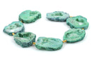 7 Large GREEN DRUZY Natural GEMSTONE Quartz Geode Beads, Flat Round Slabs, beads are 2-1/4" - 2-1/2",  Rainbow Plated Crystals, gdz0115