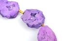 7 Large PURPLE DRUZY Natural GEMSTONE Quartz Geode Beads, Flat Round Slabs, beads are 2-1/4" - 2-1/2", Rainbow Plated Crystals, gdz0148