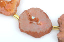 9 Large CARAMEL PEACH DRUZY Natural Gemstone Quartz Geode Beads, Flat Round Slabs, 1-1/2" - 1-3/4",  Rainbow Plated Crystals, gdz0120