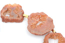 8 Large CARAMEL PEACH DRUZY Natural Gemstone Quartz Geode Beads, Flat Round Slabs, 1-3/8" to 2",  Rainbow Plated Crystals, gdz0119