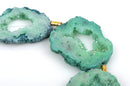 7 Large GREEN DRUZY Natural GEMSTONE Quartz Geode Beads, Flat Round Slabs, beads are 2-1/4" - 2-1/2",  Rainbow Plated Crystals, gdz0115