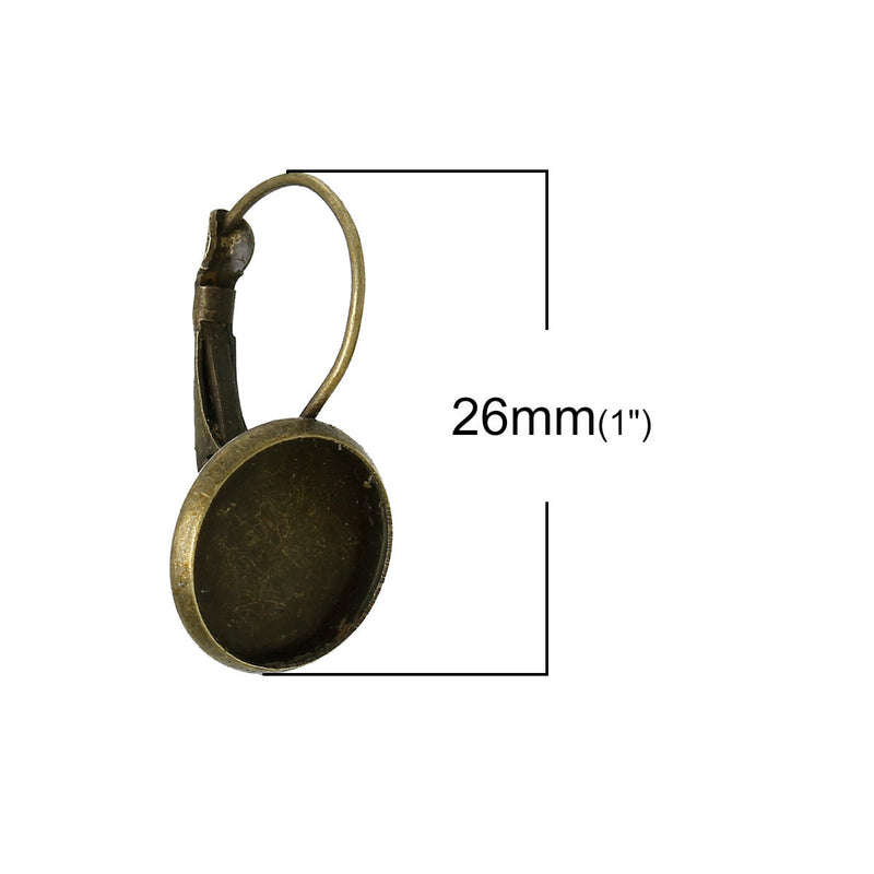 10 (5 pairs) bronze cabochon bezel setting lever back earring components, fits 12mm round inside tray fin0482a