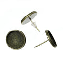 50 Antiqued Bronze Metal POST Earrings for Cabochons  (25 pairs)  fits round 12mm cabochons fin0485b