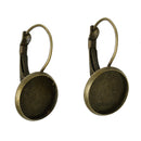 10 (5 pairs) bronze cabochon bezel setting lever back earring components, fits 12mm round inside tray fin0482a
