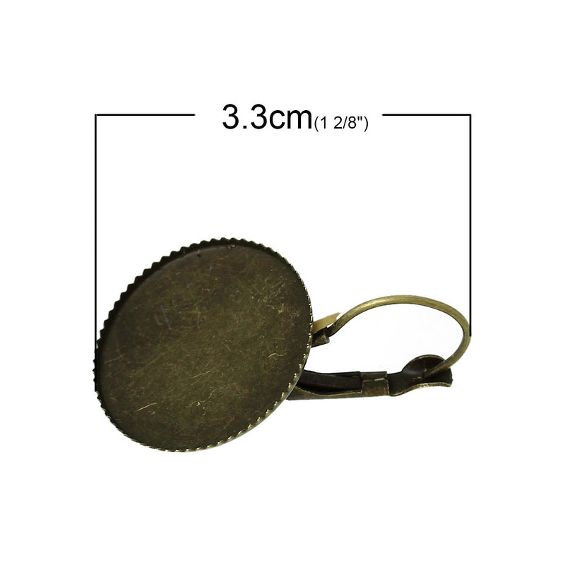 10 (5 pairs) bronze round cabochon bezel setting lever back earring components, fits 20mm inside tray fin0483