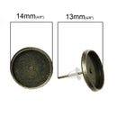 10 Antiqued Bronze Metal POST Earrings for Cabochons  (5 pairs)  fits round 12mm cabochons fin0485a