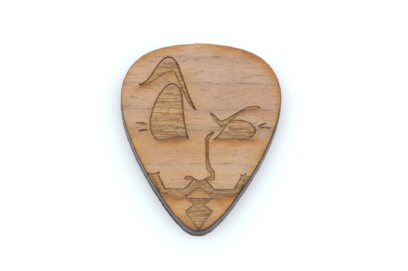 1 Dastardly FACE with MUSTACHE Guitar Pick, Laser Cut Cabochon, Laser Engraved Wood, Brooch Supplies, Sustainable Wood Supplies, lcw0013