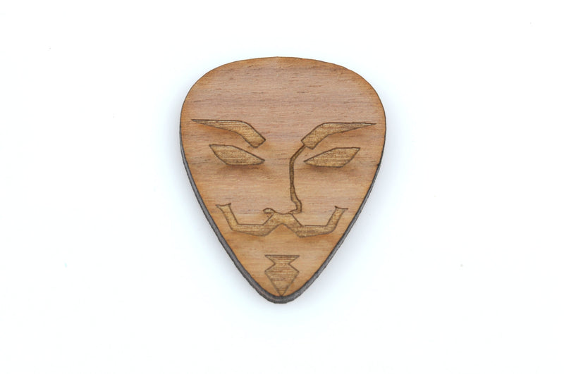 1 Villian FACE with MUSTACHE Guitar Pick, Laser Cut Cabochon, Laser Engraved Wood, Brooch Supplies, Sustainable Wood Supplies, lcw0015