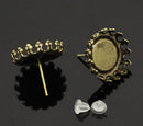 10 Antiqued Bronze Metal POST Earrings for Cabochons  (5 pairs)  fits round 14mm cabochons, crown bezel, fin0488