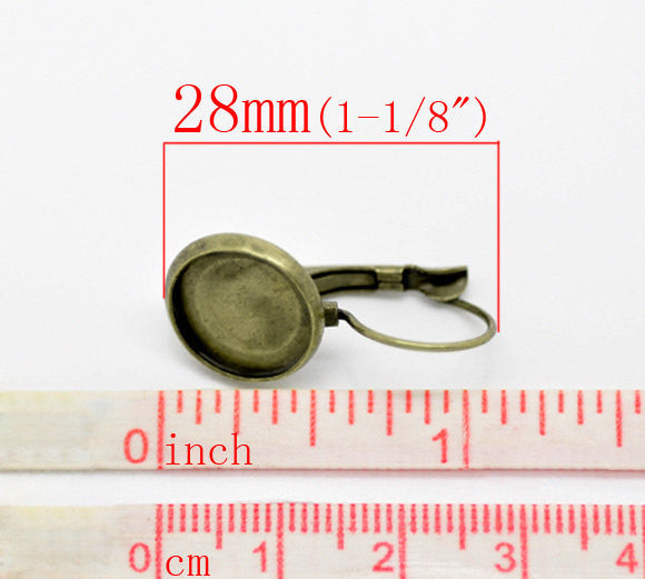 10 (5 pairs) bronze cabochon bezel setting lever back earring components, fits 12mm round inside tray fin0490