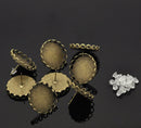 10 Antiqued Bronze Metal POST Earrings for Cabochons  (5 pairs)  fits round 20mm cabochons, scalloped bezel, fin0491