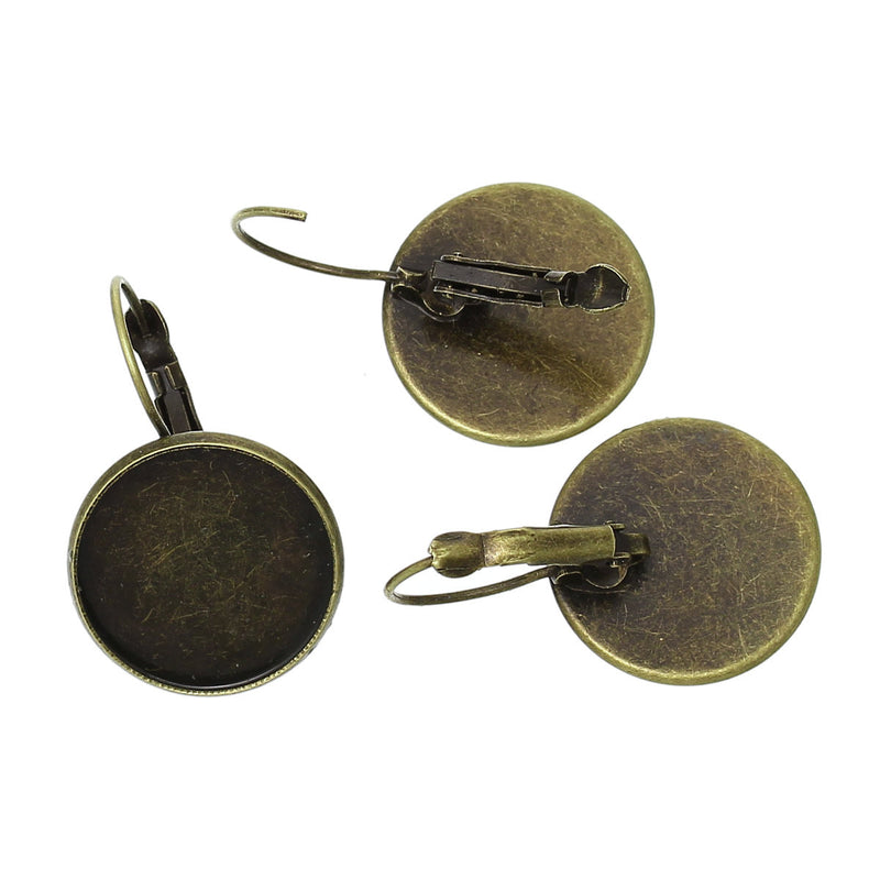 10 (5 pairs) bronze cabochon bezel setting lever back earring components, fits 20mm round inside tray fin0487