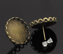 10 Antiqued Bronze Metal POST Earrings for Cabochons  (5 pairs)  fits round 20mm cabochons, scalloped bezel, fin0491
