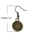10 Antiqued Bronze Metal Fish Hook Earrings for Cabochons  (5 pairs)  fits round 12mm cabochons fin0494a