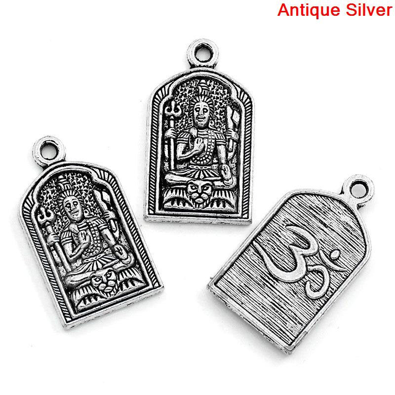 4 LORD SHIVA Amulet Pendant Charms, Om pendant, large icon charms, religious charms, silver tone metal, 1-1/4" tall chs2182