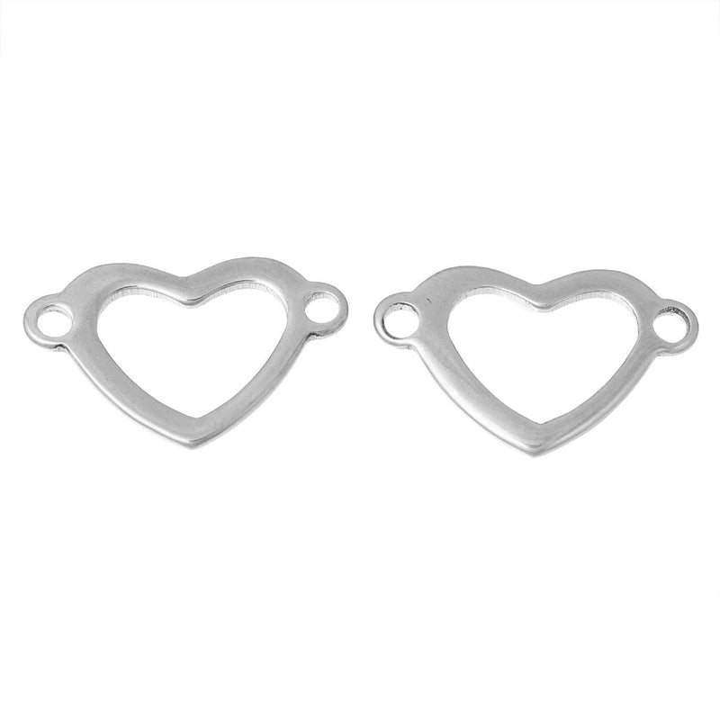 10 HEART Stainless Steel Metal Charms Connector Links, 2 holes, silver stainless steel metal, 7/8" x 1/2" chs2184