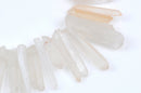 Frosted Crystal Quartz Tusk or Point Beads, top drilled stick beads, gemstones, 1-1/2" to 2-1/2" long 8-19mm thick, full strand  gqz0069