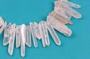 Frosted Crystal Quartz Tusk or Point Beads, top drilled stick beads, gemstones, 1-1/2" to 2-1/2" long 8-19mm thick, full strand  gqz0069