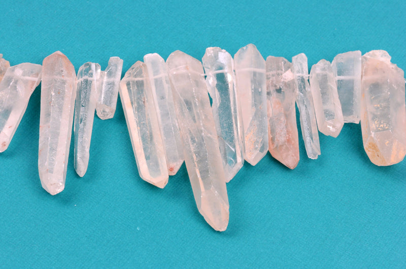 Frosted Crystal Quartz Tusk or Point Beads, top drilled stick beads, gemstones, 1-1/2" to 2-1/2" long 8-19mm thick, full strand  gqz0069
