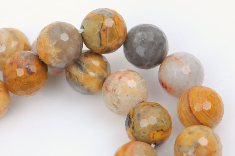 12mm CRAZY LACE AGATE Round Beads, golden yellow faceted gemstones, full strand, gag0212