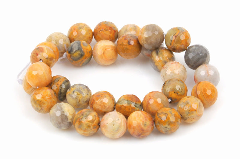 8mm CRAZY LACE AGATE Round Beads, golden yellow faceted gemstones, full strand, gag0211