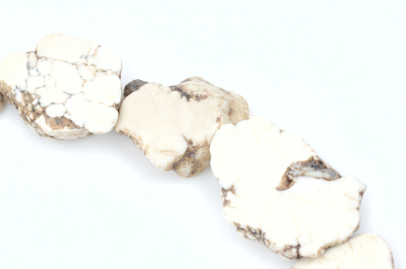 WHITE HOWLITE Slab Shape Gemstone Beads, magnesite, about 1" to 1-1/2" full strand, about 12-13 beads, how0398
