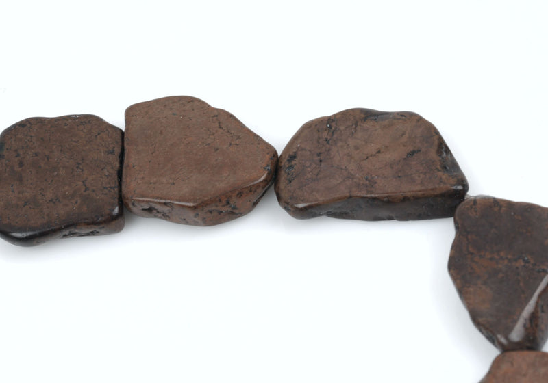 CHOCOLATE BROWN HOWLITE Slab Shape Gemstone Beads, magnesite, about 1" to 1-1/2" full strand, about 12-13 beads, how0399