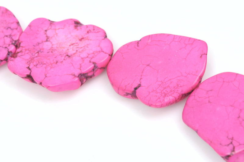 HOT PINK HOWLITE Slab Shape Gemstone Beads, magnesite, about 3/4" to 1" full strand, about 16-17 beads, how0478