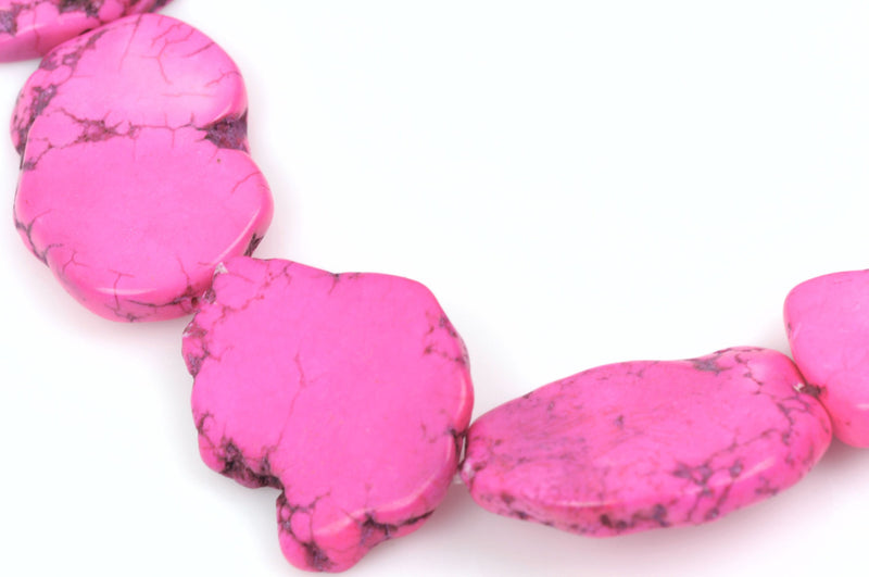 HOT PINK HOWLITE Slab Shape Gemstone Beads, magnesite, about 5/8" to 1" full strand, about 18-19 beads, how0539