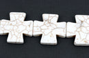 35mm WHITE MALTESE Cross Beads, Magnesite Howlite, full strand, 11 beads  how0406
