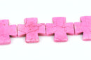 35mm PINK MALTESE Cross Beads, Magnesite Howlite, full strand, 11 beads  how0405