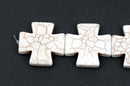 35mm WHITE MALTESE Cross Beads, Magnesite Howlite, full strand, 11 beads  how0406