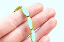 17x6mm BLUE GREEN Opal Picasso Oval SPINDLE Czech Glass Beads, 12 beads, bgl1331