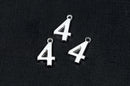 6 Silver Plated Number 4 (four) Charms, 18mm tall, about 3/4" chs2114