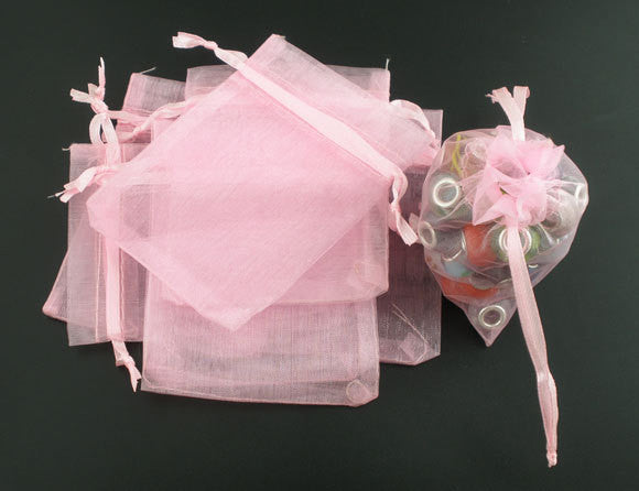 50 Organza Gift Bags, solid pink, 9cm x 7cm, 3.5" x 2-3/4"  bag0006