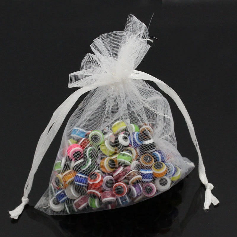 50 Organza Gift Bags, white with silver rainbow dots, 11.5cm x 9.5cm (4-1/2" x 3-3/4)  bag0007